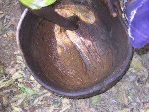 Water is added and the product is kneaded to the "chocolate" stage